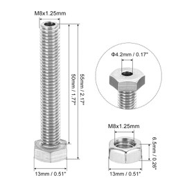 PATIKIL 3 Sets M8 x 50 mm Hollow Outside Hexagonal Screw Cylindrical Lamp Thread Screws Through Hole Screw with Nut 304 Stainless Steel