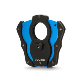 Colibri Cut | Double Guillotine Cigar Cutter | Black with Blue Blades | Spring Trigger | Up to 62 Ring Sizer Cigars | Ergonomic Design | Includes Gift Box
