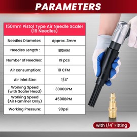 AMGSH Air Needle Scaler, 19-Pin Includes 1/4" NPT Air Hose Fitting
