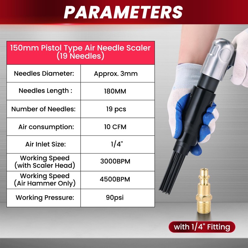 AMGSH Air Needle Scaler, 19-Pin Includes 1/4" NPT Air Hose