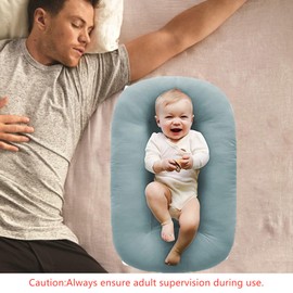 Baby Lounger Pillow,Loevin Baby Lounger for Newborn Soft Organic Cotton Slipcover,Newborn Lounger Co Sleeping Baby Bed for 0-24 Months|Misty Blue