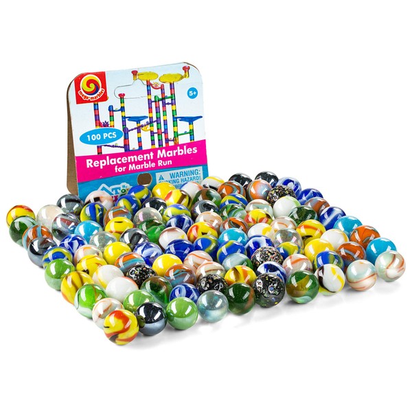 My Toy House Replacement Marbles for Marble Run - Set of 100 - Assorted Colors - Size 9/16 Inch (14mm) - 100% Glass