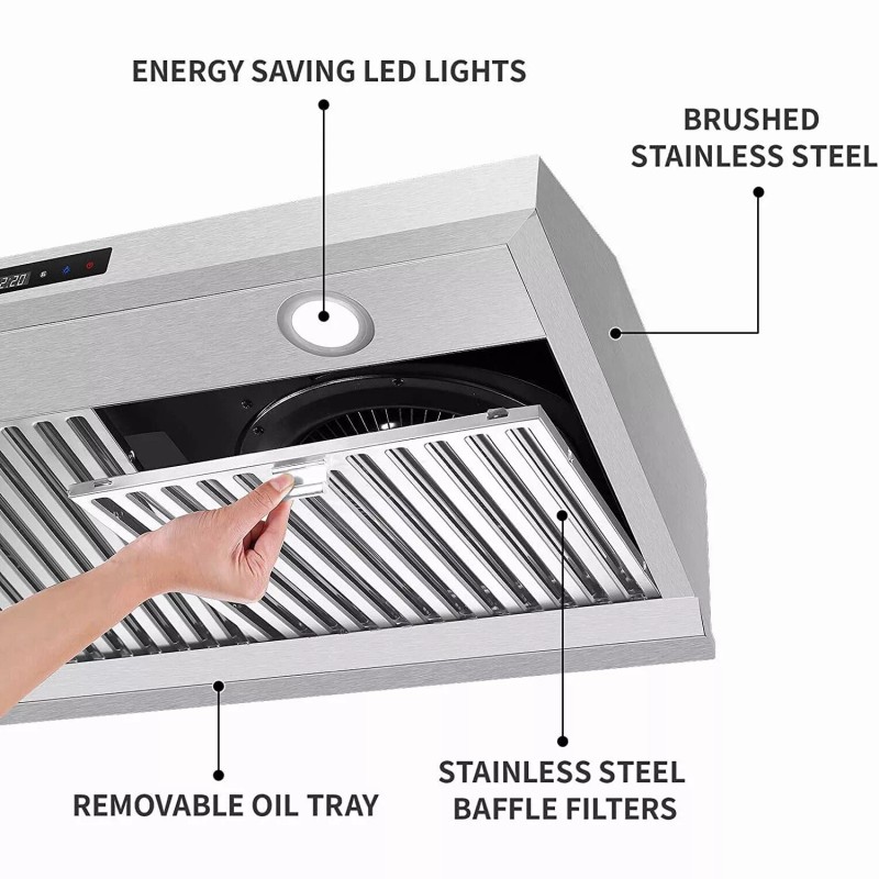 SNDOAS 30" Under Cabinet Range Hood Stainless Steel 800CFM 3-Speed