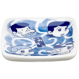 Fujio Akatsuka 904504 Bakabon Family Petite Square Small Plate, 2.2 inches (5.5 cm), Blue