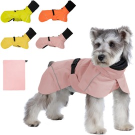 AIMYDOG Dog Raincoat, Waterproof Rain Jacket with Calming Hood, Lightweight Dog Rain Coat with Zipper Leash Hole and Reflective Strip for Small Medium Dogs Puppies (Pink, XXXL)