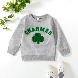 DOSYZTO St Patrick's Day Toddler Baby Boy Girl Outfit Green Lucky Clover Sweatshirt Top Kids Crewneck Sweater Shirts Clothing (Gray Charmer Sweatshirt,2-3T)