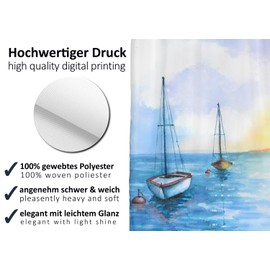 arteneur® Sailing Boat, Anti-Mould Shower Curtain 180 x 200 cm, Oeko-Tex Standard 100, Weighted Hem, Opaque, Waterproof, Washable, 12 Rings