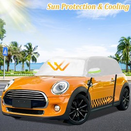 Car Cover Waterproof Replacement for Mini Cooper 3 Door 2000-2024, Waterproof Sunproof Half All-Weather Reflective Car Cover with Zip and Windproof Strap (Silver)