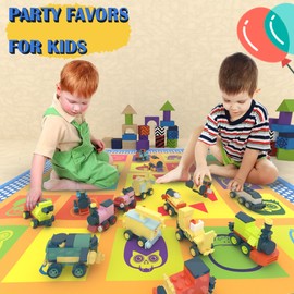 DIKDOD Party Favors for Kids - 12 Pack Trains Building Blocks Toy for Easter Gifts Goodie Bags Classroom Prizes Stocking Stuffers Building Set Valentines Day Birthday Gift for Boy Girl Ages 6-12+