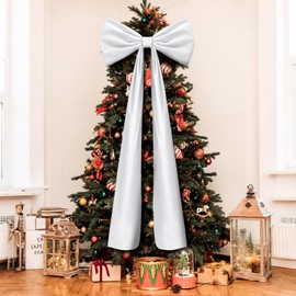 Knitgrip 20 x 71 Inches Christmas Extra Large Velvet Bows Christmas Tree Topper Decor Giant Xmas Tree Toppers Bows for Home Wreath Wall Backdrop Birthday Wedding Party Decorations(White)