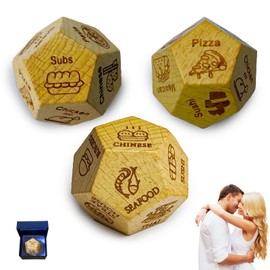 3pcs Food Dice for Him Her,Date Night Dice Gift for Couples,Wooden Dinner Dice with 12 Meal Options for Women Men Boyfriend Girlfriend Husband Wife.