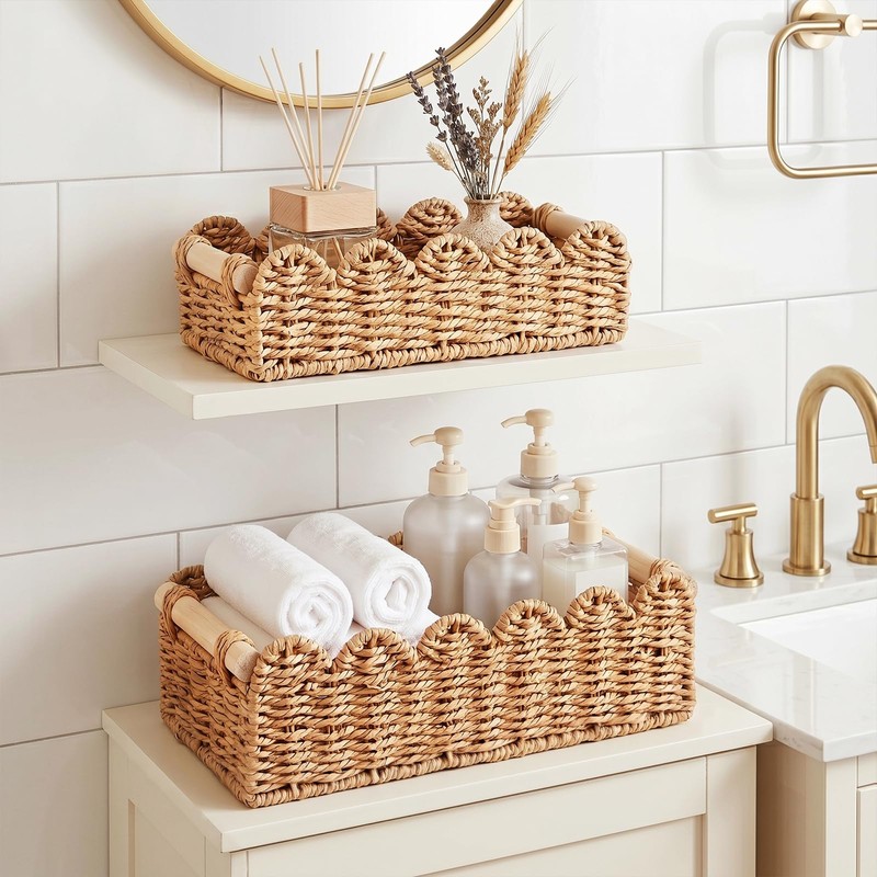 Paper Rope Storage Basket Set of 2, Toilet Paper Basket