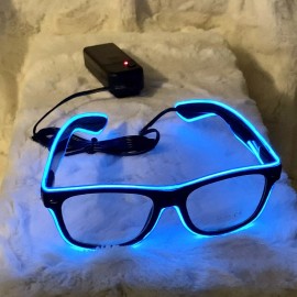 El Wire Light Up Glasses Blue Neon Black Frame LED Wire Battery Operated New Years Party