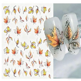 Fall Nail Art Stickers Maple Leaves Nail Sticker Self-Adhesive Fall Nail Decal Autumn Leaves Nail Art Supplies Orange Leaf DIY Manicure Designs Nail Decoration for Women 6Pcs
