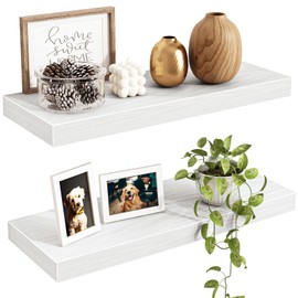 Fixwal Floating Shelves for Wall, 15.7" Wood Wall Mounted Shelves for Living Room, Bedroom, Bathroom and Kitchen, for Storage, Books, Room Decor (White, Set of 2)