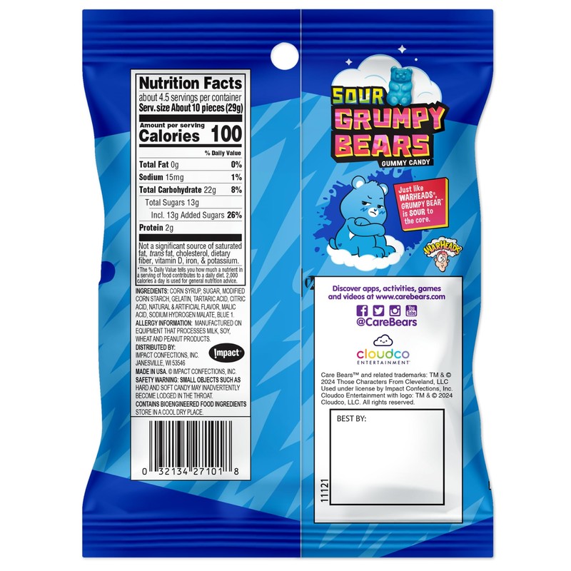 WARHEADS Care Bears - Sour Grumpy Bears - Blue Raspberry