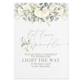 Green Floral Wedding Sparklers Let Love Sparkle Sign - A4