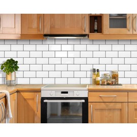 DEWOO 10 Peel and Stick Subway Tile Kitchen Backsplash for Wall, White (Thicker Design)