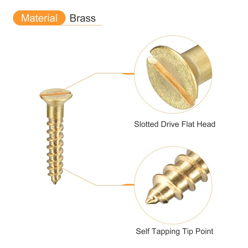 sourcing map Brass Wood Screws, 60Pcs M3.5 x 20mm Slotted