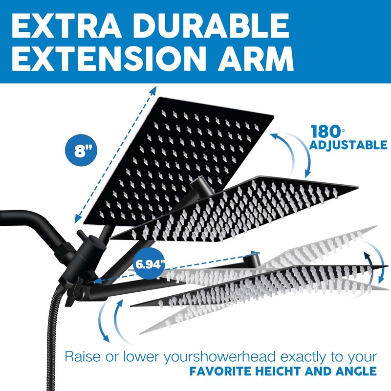 Shower Head,8”Rain Shower Head with Handheld Spray Combo and Adjustable