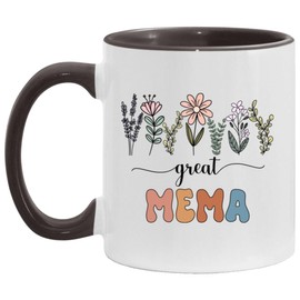 Great Mema Gift - Floral Mug - Gift For New Great Mema - Baby Announcement - Pregnancy Announcement Mema - Mothers Day Gift - Birthday Gift - Black Accents Mug 11oz