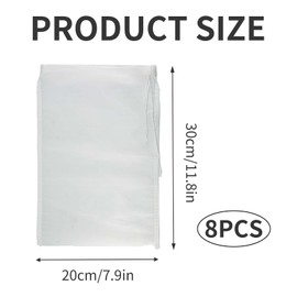 8 Pcs Strainer Bags for Juicing, Juice Strainer Cloth, Drawstring Sieve Cheesecloth, Reusable Micron Mesh Filter for Juice, Wine, Homebrew, Brewing Hop, Almond, Oat Milk and Soy(300 Mesh)