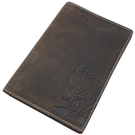 Buffalo Full Leather ID Card Holder with Deer, Boar, Skull Motif or without Motif for Vehicle Registration, Severely Disabled ID, Gun Licence, Hunting Licence etc., Wild boar motif / vintage, Modern