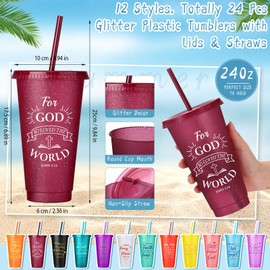 72 Pcs/ 24 Set Christmas Thank You Gifts Bulk 24 oz Staff Coworker Appreciation Tumbler with Lids and Straws Motivational Pens Inspirational Notepads Set Plastic Cups Gift for Employee(Bible)