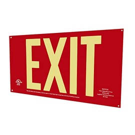 LFI Lights - UL Certified - Red Photoluminescent Exit Sign - Aluminum Housing - 50' Viewing Distance - No Frame - Wall Mount - PA2R50NF