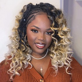 Toyotress Ocean Wave Crochet Hair - 12 Inch 8 Packs Ombre Honey Blonde Ocean Wave Braiding Hair, Beach Curl Deep Twist Water Wave Short Curly Synthetic Hair Extensions (12 Inch, OT27/613-8P)