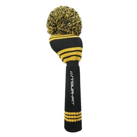 Golf Club Headcover | Tour Fit Double Layer Pom Pom Premium Knitted Golf Head Cover | Driver, Fairway, Rescue | Set of 3 or 4 | Yellow/Black (for Driver)