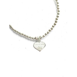 Sterling Silver 925 Beaded Stretch I Love You Charm Bracelet
