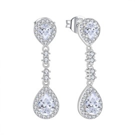 FATACI Birthstone Earrings, 925 Sterling Silver Dangle Teardrop Earrings with 5A Cubic Zirconia Jewelry Gifts for Women