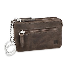 LEDEROW - XXL Leather Key Case for Men and Women [3 Separate Compartments] Zip - Key Bag Large Genuine Leather for Keys Car Keys - Many Colours, Hunter Grey