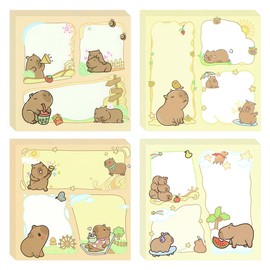 400Pcs Capybara Sticky Notes, Kawaii Shy Little Capybara Sticky Tabs, Self-Stick Pads, Cute Memo Notes, 4 Packs 100 Sheets/Pack, Office School Study Supplies for Students Teachers Kids Women