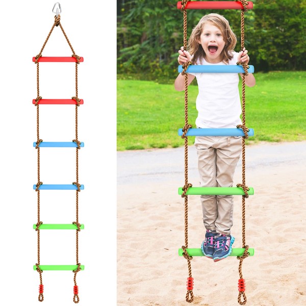 6.6 Ft Climbing Rope Ladder for Kids, Climbing Ladder Hanging Rope Ladder for Indoor Play Set and Outdoor Tree House, Playground Swing Set and Ninja Slackline