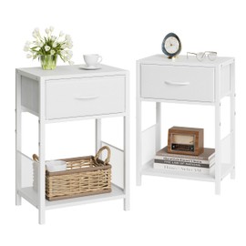 YAUKOMEL Nightstand Set of 2,End Table with Fabric Drawer,Side Table Set of 2,Storage Shelf,Bedside Table with Open Shelf,Sofa Table for Living Room,Bedroom,Small Space White CTG70W-2