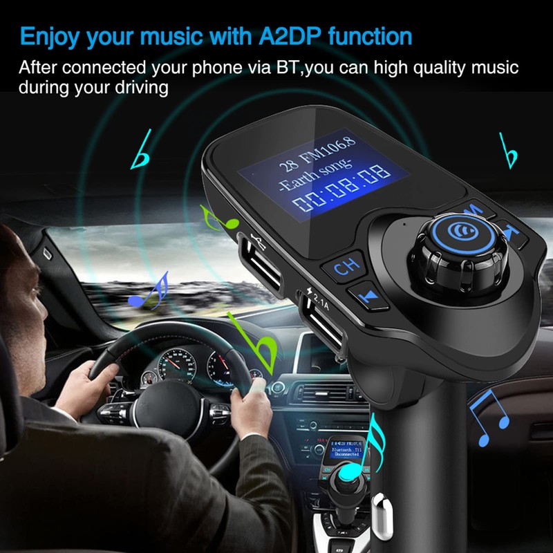 Yctze T11 Bluetooth-Freisprecheinrichtung, MP3-Player, FM-Transmitter, USB-Ladegerät Auto Ladegerät Zigarettenanzünder Auto