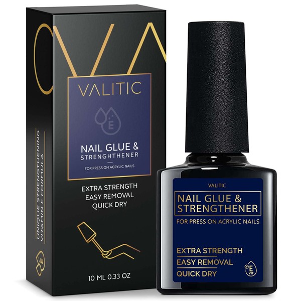 Valitic Nail Glue and Strengthener - Quick Dry Brush On Gel for Long Lasting Nails - Adhesive Bond for False Nails - Strengthener for Nail Tips - 1 PACK
