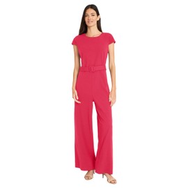 Maggy London Women's Belted Wide Pant Leg Jumpsuit Workwear Office Occasion Event Guest of, Teaberry