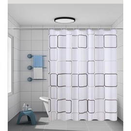 BERYART Waterproof Fabric Shower Curtain Liner - Soft Hotel Quality Cloth Shower Liner, Light-Weight & Machine Washable - Standard Size 40"x70" (Block Printing)