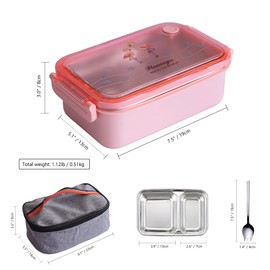 IRONXCO Bento Lunch Box, High-Grade Stainless Steel Liner Lunch Containers fo Work,Outing and Barbecue With Spork and Bag (pink)