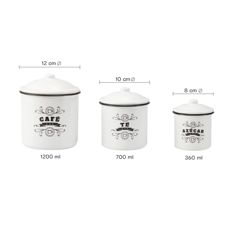Franquihogar Set of 3 Vintage Enamelled Tins - Café (Coffee),