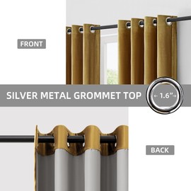 BULBUL Modern 100% Full Blackout Velvet Curtains,Gold Black 72 inches Long Liner Curtains Thermal Drapes Panels for Living Room Bedroom Grommet Set of 2