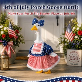 Porch Goose Outfit Fits 23" Goose Statue,Porch Goose Outfits Christmas with Stars Bow Lace American Flag Red White and Blue for Outdoor Lawn Garden Patio Yard Decor Veterans Day