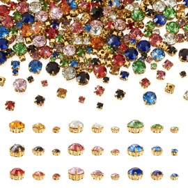 810 Pieces Glass Rhinestones Sew On 3 Sizes Flat Round Faceted Flat Back Glass Claw Rhinestones for Jewellery Making Sewing Crafts Clothing Costume
