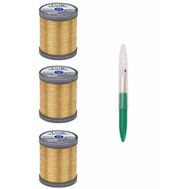 Coats & Clark Sewing Thread Metallic Embroidery Thread 125 Yards (3-Pack) Gold S990-9440-3P with Seam Ripper