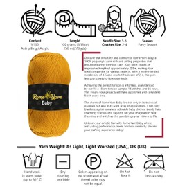 Baby Baby Yarn #3 Light Worsted Lightweight Worsted DK Double Knitting Anti Pilling Acrylic Yarn for Knitting and Crocheting (3 Balls, 313 Mustard Yellow)