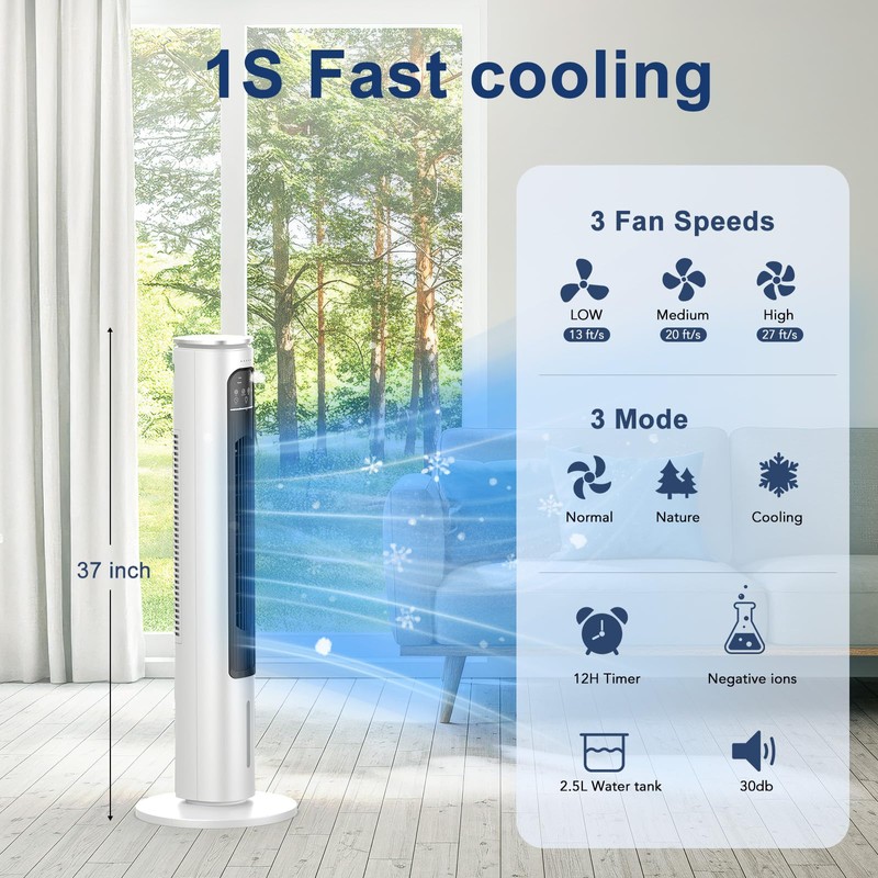 Windowless Portable Air Conditioner Ac Unit with Remote,37” Evaporative Air