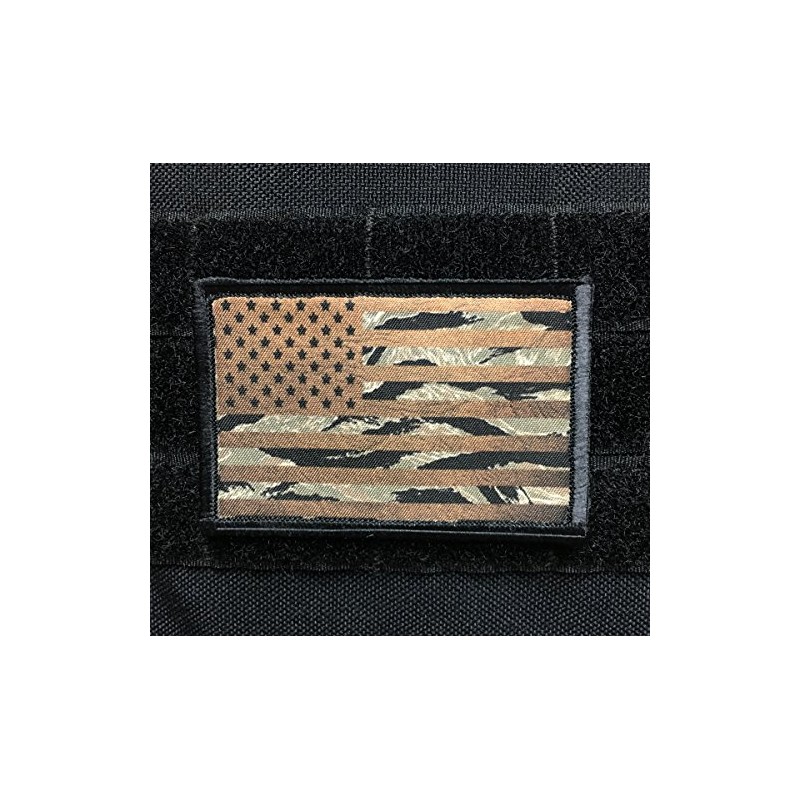 Brown/Tiger Stripe USA Flag Morale Patch. 2x3 Hook Patch. Made